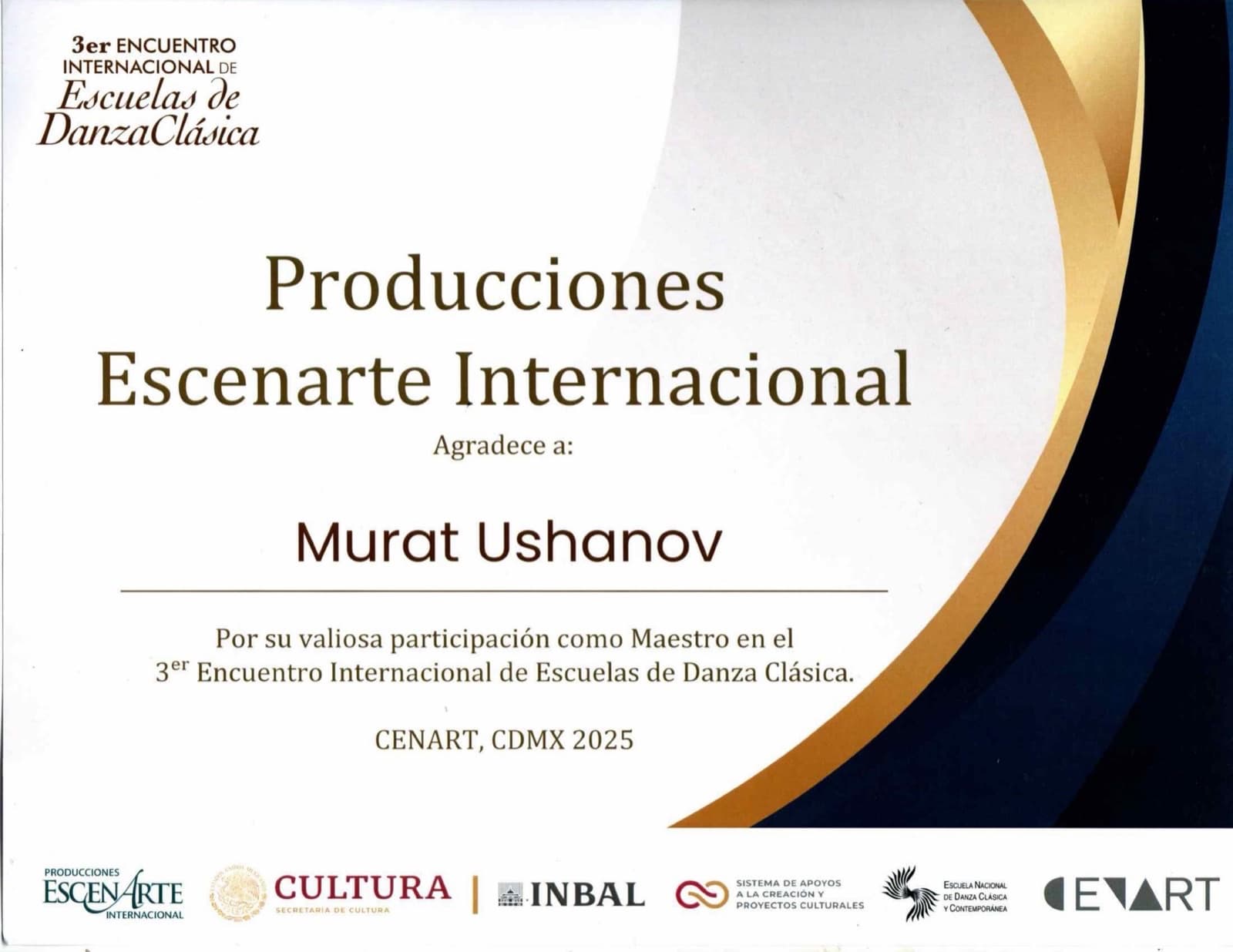 Reconocimiento del 3er Encuentro Internacional de Escuelas de Danza Clásica