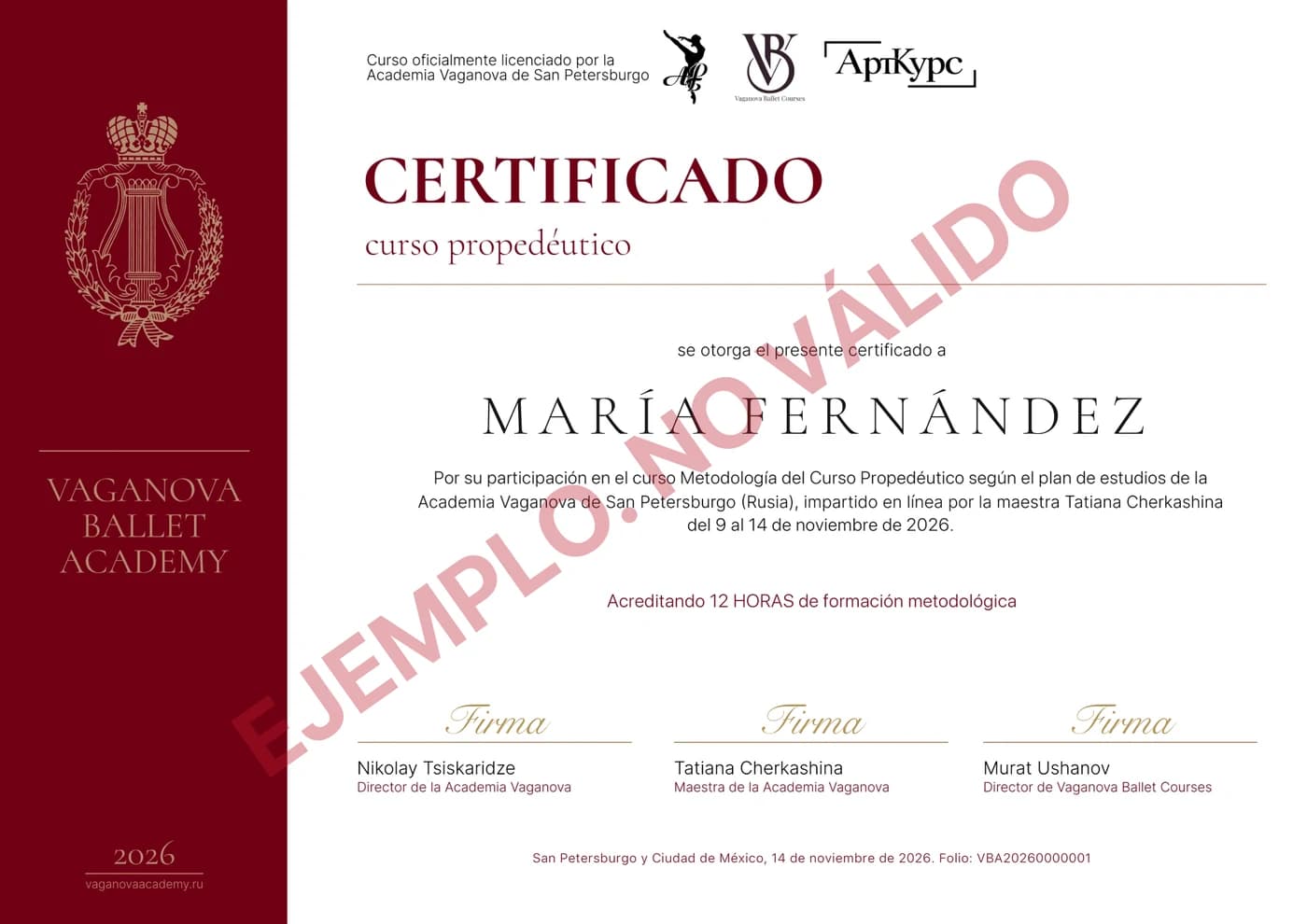 Sample certificate of participation for the course